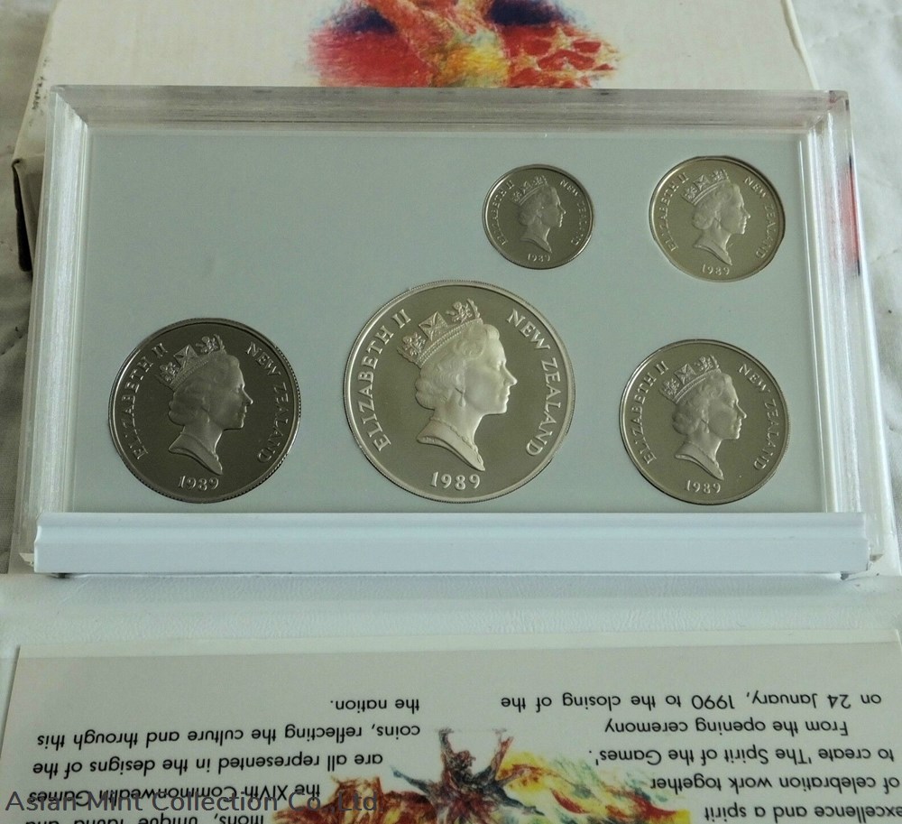 1989 - 5 COIN PROOF YEAR SET WITH SILVER $1 - complete 2 coins world new zealand 1989 5 coin proof year set with silver 1 complete