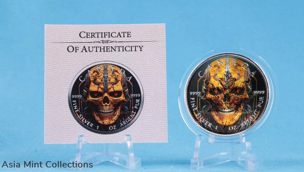 2023 Canada Cyber Skull 1 oz Silver Color Coin - COLOR EDITION 5 coins ingots bullion ingot 2023 canada cyber skull 1 oz silver color coin color edition