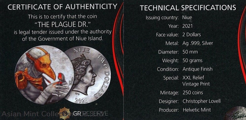 2021 Niue Plague Doctor High Relief Antiqued Silver Coin 5 coins ingots bullion 2021 niue plague doctor high relief antiqued silver coin