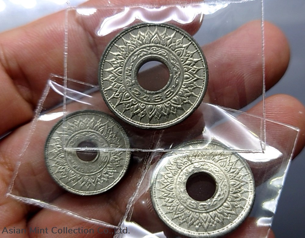 1945 thailand set of 3 coins 5 10 20 satang tin coin bua kanok khaeng singh pattern unused