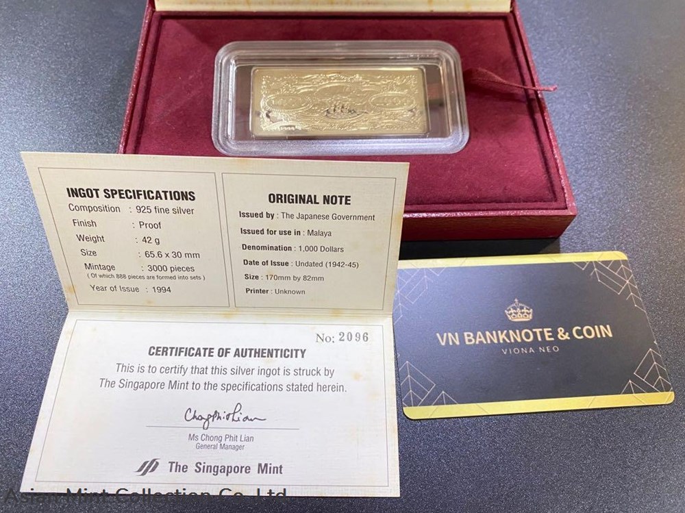 banknotes 1994 malaya fine silver ingot925 s n 2096