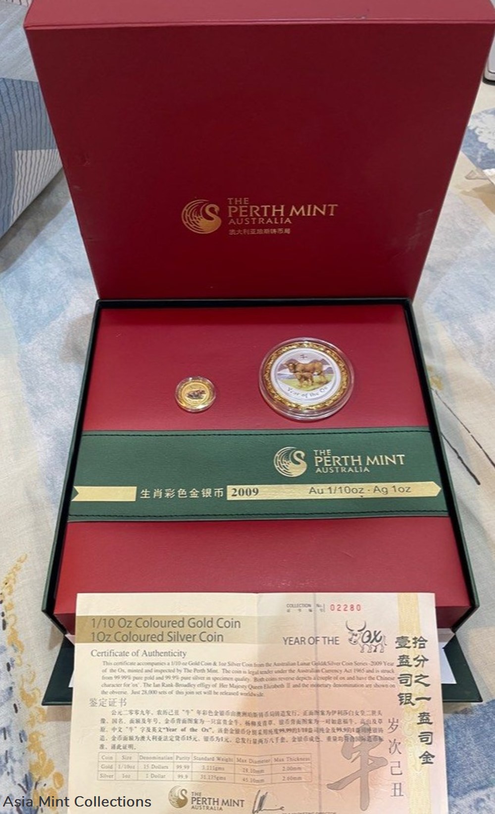 2009 Australia Lunar Year of OX Gold and Silver Coloured Set 6 coins 2009 australia lunar year of ox gold and silver coloured set