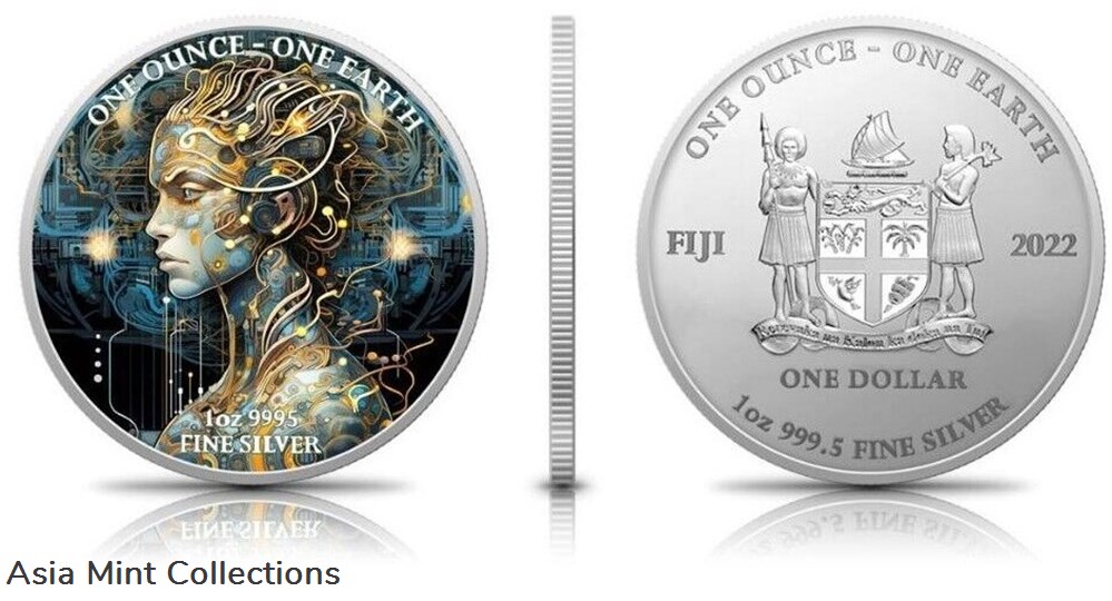 2022 - 1 Oz Silver $1 Fiji Glow In The Dark ARTIFICIAL INTELLIGENT BEAUTY Coin. 4 coins ingots bullion 2022 1 oz silver 1 fiji glow in the dark artificial intelligent beauty coin