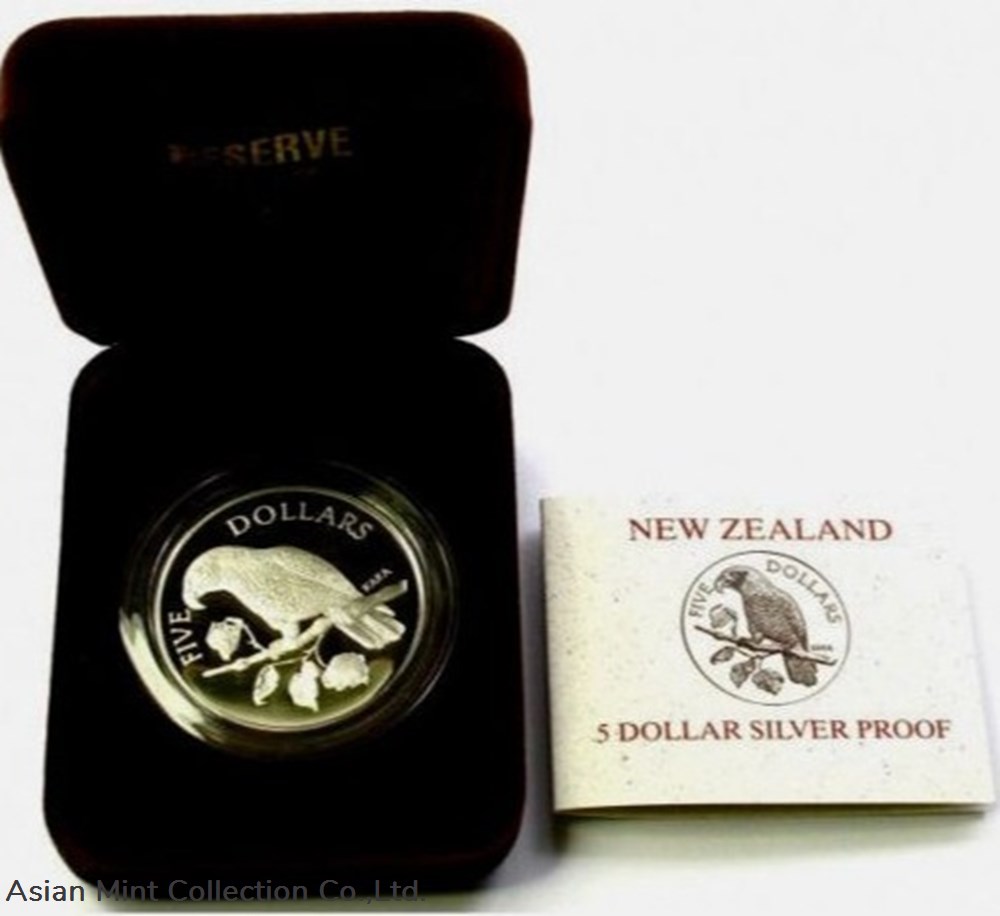 1996 - Kaka Bush Parrot 5 Dollars Silver Coin, Proof coins 1996 kaka bush parrot 5 dollars silver coin proof