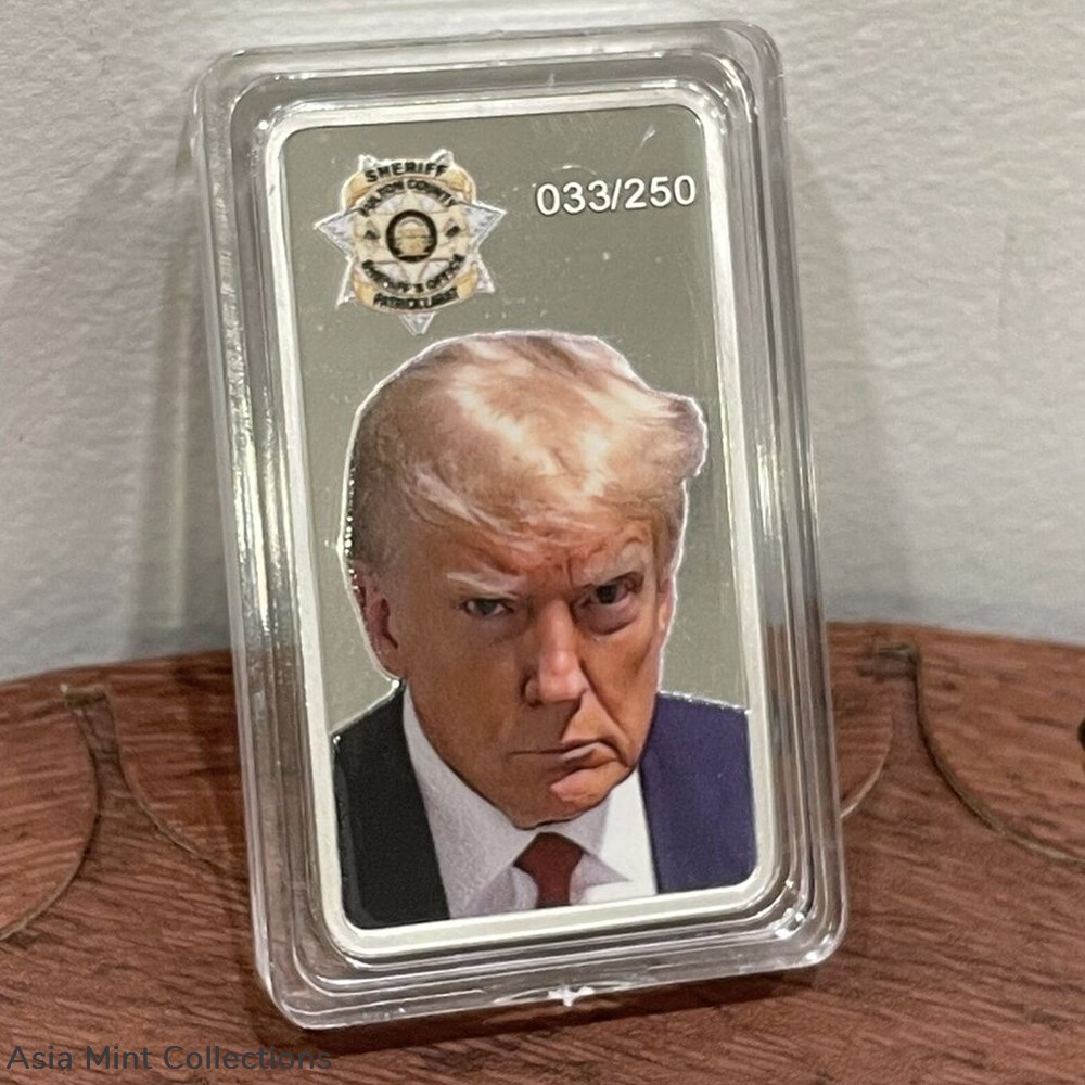 coins ingots bullion coin 2024 1 oz 999 silver bar trump mugshot logo ltd ed of 250 pcs hand painted