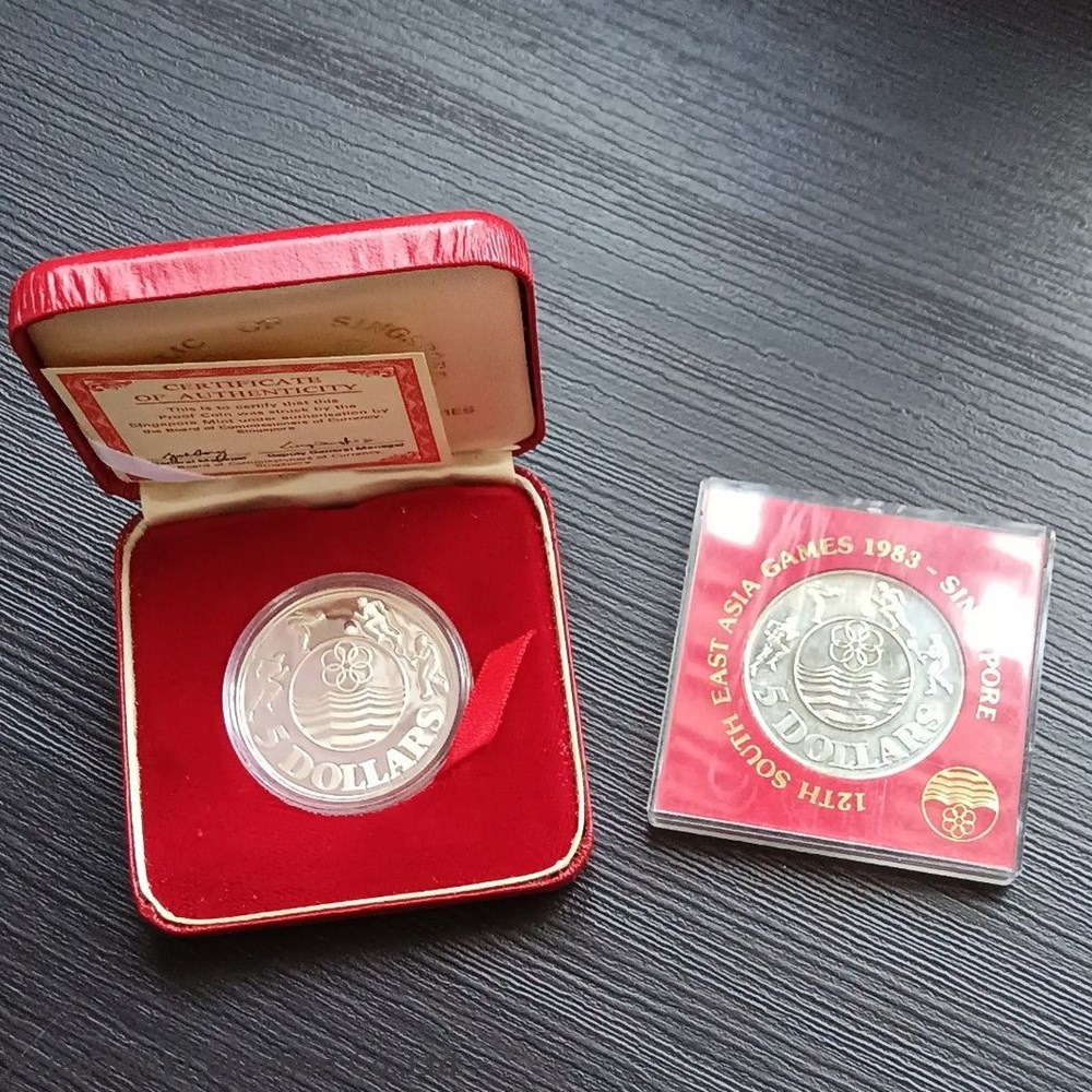 world 1983 singapore 5 silver proof copper nickel coins sea games