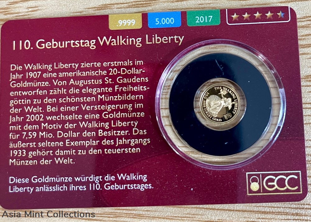 2017 - Gold Coin Card - Cook Islands $5 Gold PP Walking Liberty coins ingots bullion 2017 gold coin card cook islands 5 gold pp walking liberty