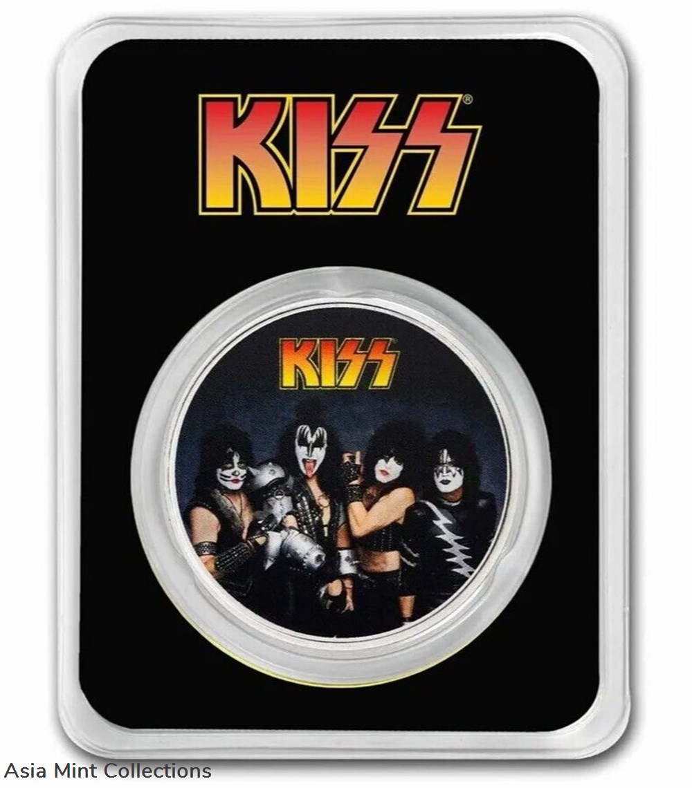 2023 1 Oz Silver $2 Niue 50TH ANNIVERSARY OF KISS Colored Coin. coins ingots bullion 2023 1 oz silver 2 niue 50th anniversary of kiss colored coin
