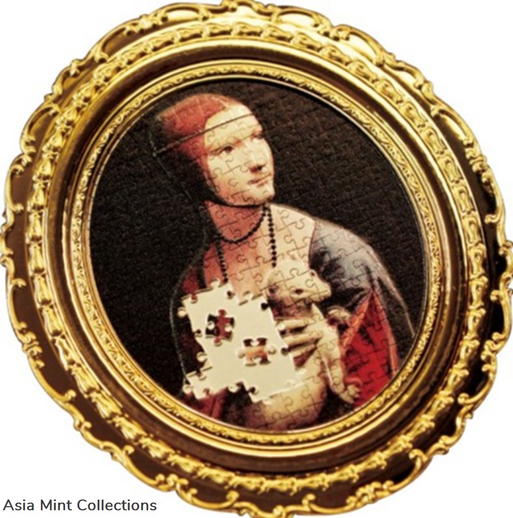 2021 Lady with Ermine Leonardo da Vinci Puzzle Treasures silver-plated coin 2 coins ingots bullion copper 2021 lady with ermine leonardo da vinci puzzle treasures silver plated coin