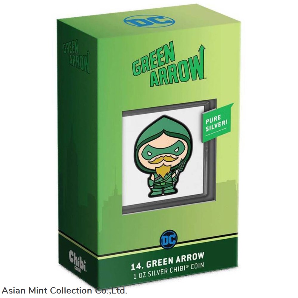 2022 Niue DC Comics Green Arrow 1oz Silver Chibi Proof Coin 4 coins ingots bullion ingot 2022 niue dc comics green arrow 1oz silver chibi proof coin