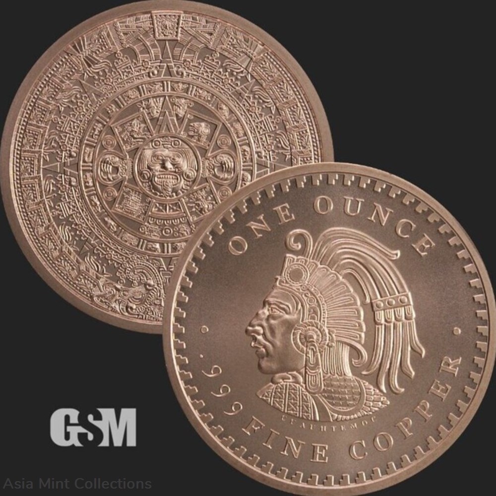2023 - 1 OZ AZTEC CALENDAR ROUND 1 Oz .999 Pure Fine Copper BU GSM 3 coins ingots bullion coin 2023 1 oz aztec calendar round 1 oz 999 pure fine copper bu gsm