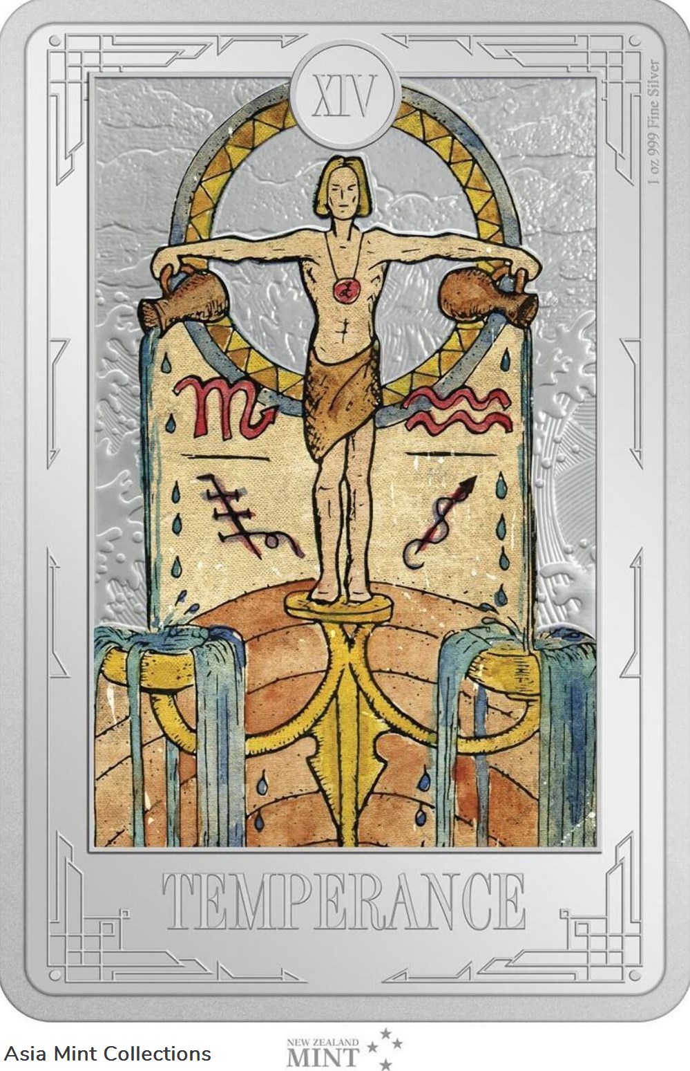 2023 Niue Tarot Cards XIV Temperance 1oz Silver Colorized Proof Coin coins ingots bullion 2023 niue tarot cards xiv temperance 1oz silver colorized proof coin
