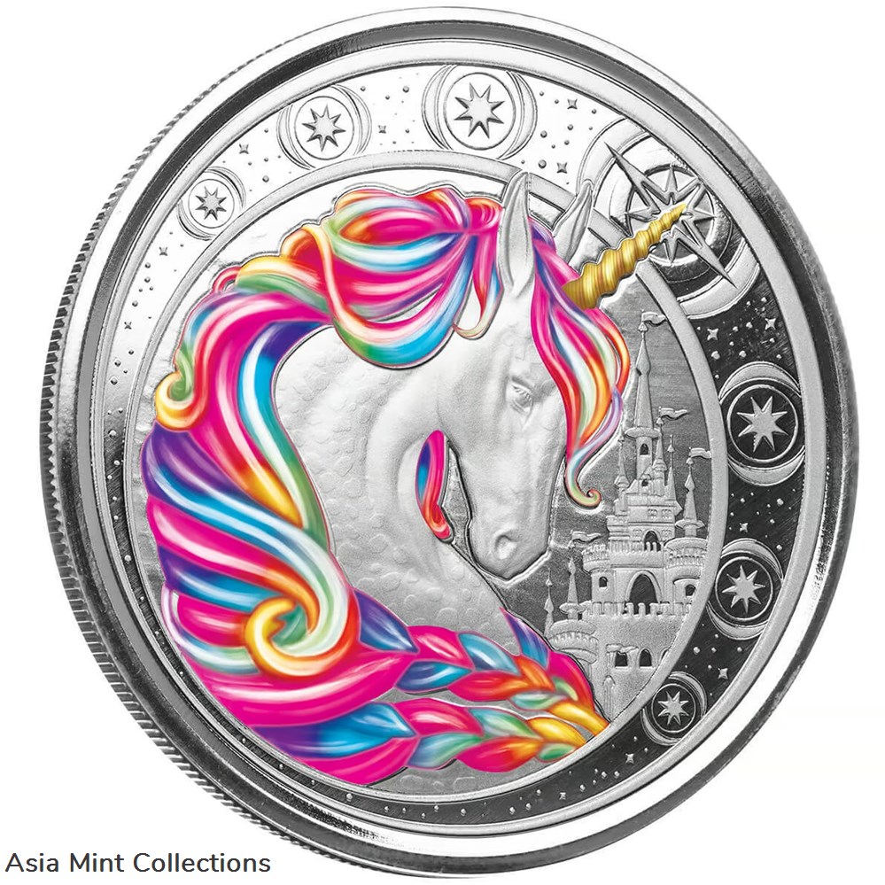 2023 - Ghana Unicorn ""Blossom"" 1oz Silver 999 Color with Certi Log Coincard coins ingots bullion ingot 2023 ghana unicorn blossom 1oz silver 999 color with certi log coincard
