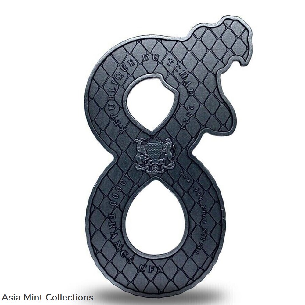2023 Chad 2 oz Silver Figure Eight Black Mamba Shaped High