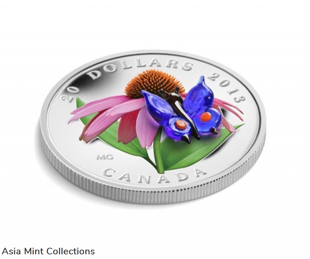 coins ingots bullion 2013 canada 20 fine silver coin purple coneflower w venetian glass butterfly