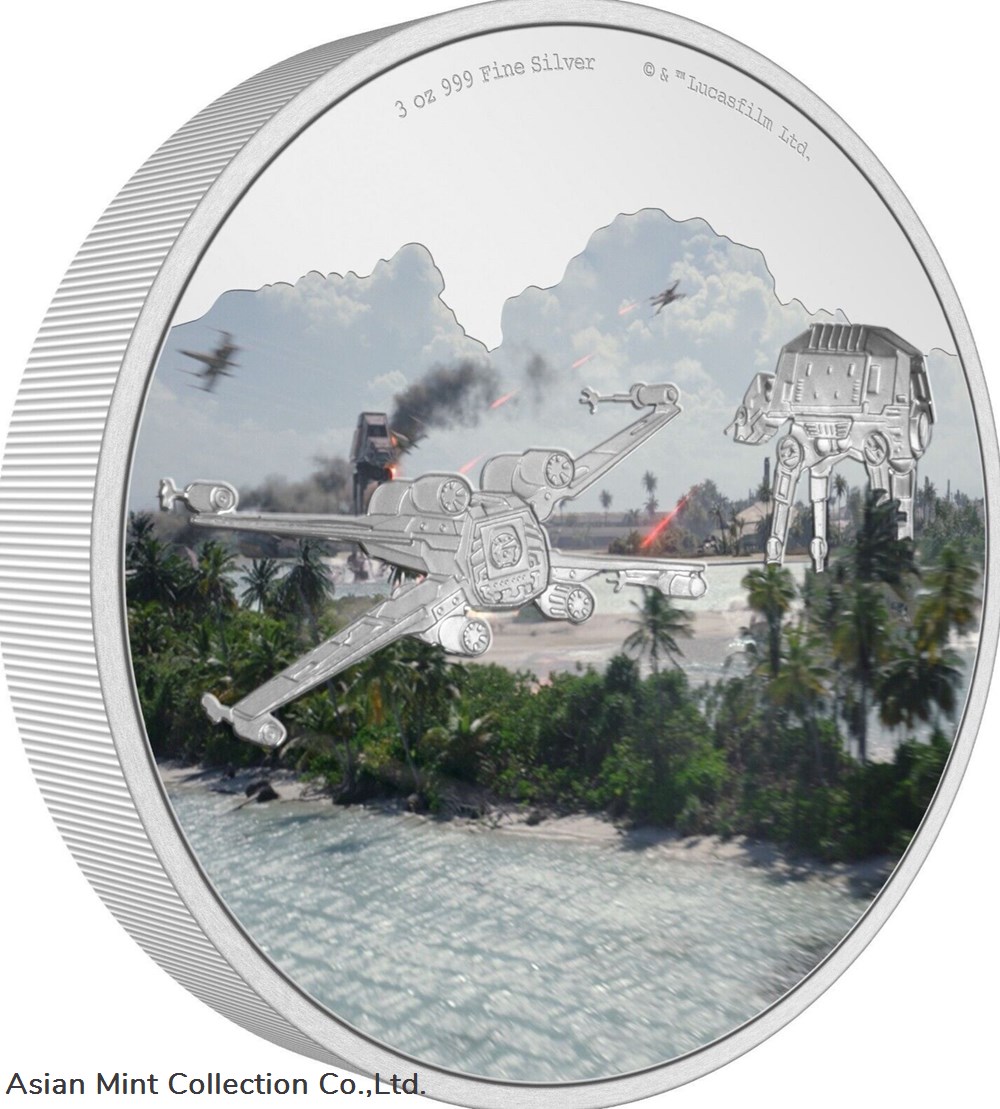 2022- Star Wars Battle Scenes - Scarif- 3 OZ Silver Proof Coin 2 coins ingots bullion 2022 star wars battle scenes scarif 3 oz silver proof coin