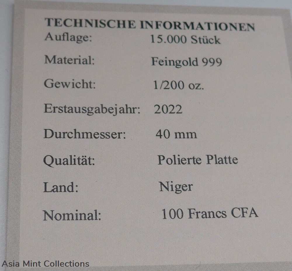 2022 - 999 Gold 1/200oz Coin Double Eagle Coin Niger 100 Francs Fine Gold 4 coins ingots bullion 2022 999 gold 1 200oz coin double eagle coin niger 100 francs fine gold