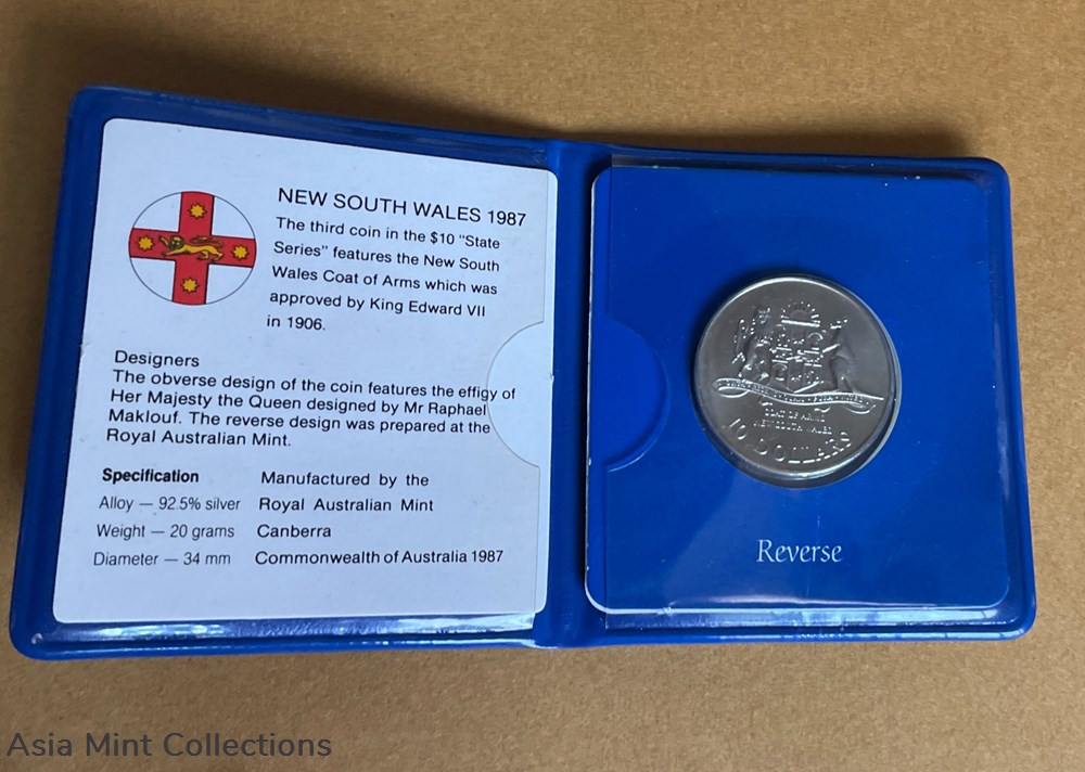 1987 - Silver $10 Ten Dollars Uncirculated Coin - State Series - New South Wales coins ingots bullion 1987 silver 10 ten dollars uncirculated coin state series new south wales