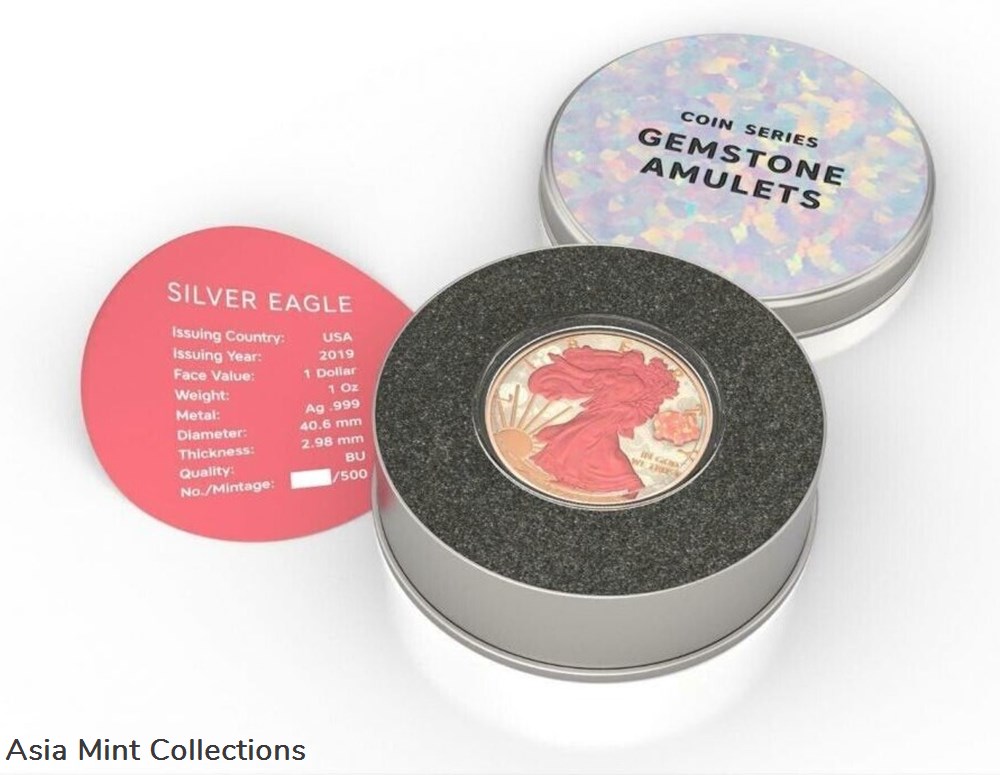 2019 - 1 Oz Silver Coin American Eagle $1 Year of The Pig Amulet Opal Stone 4 coins ingots bullion 2019 1 oz silver coin american eagle 1 year of the pig amulet opal stone
