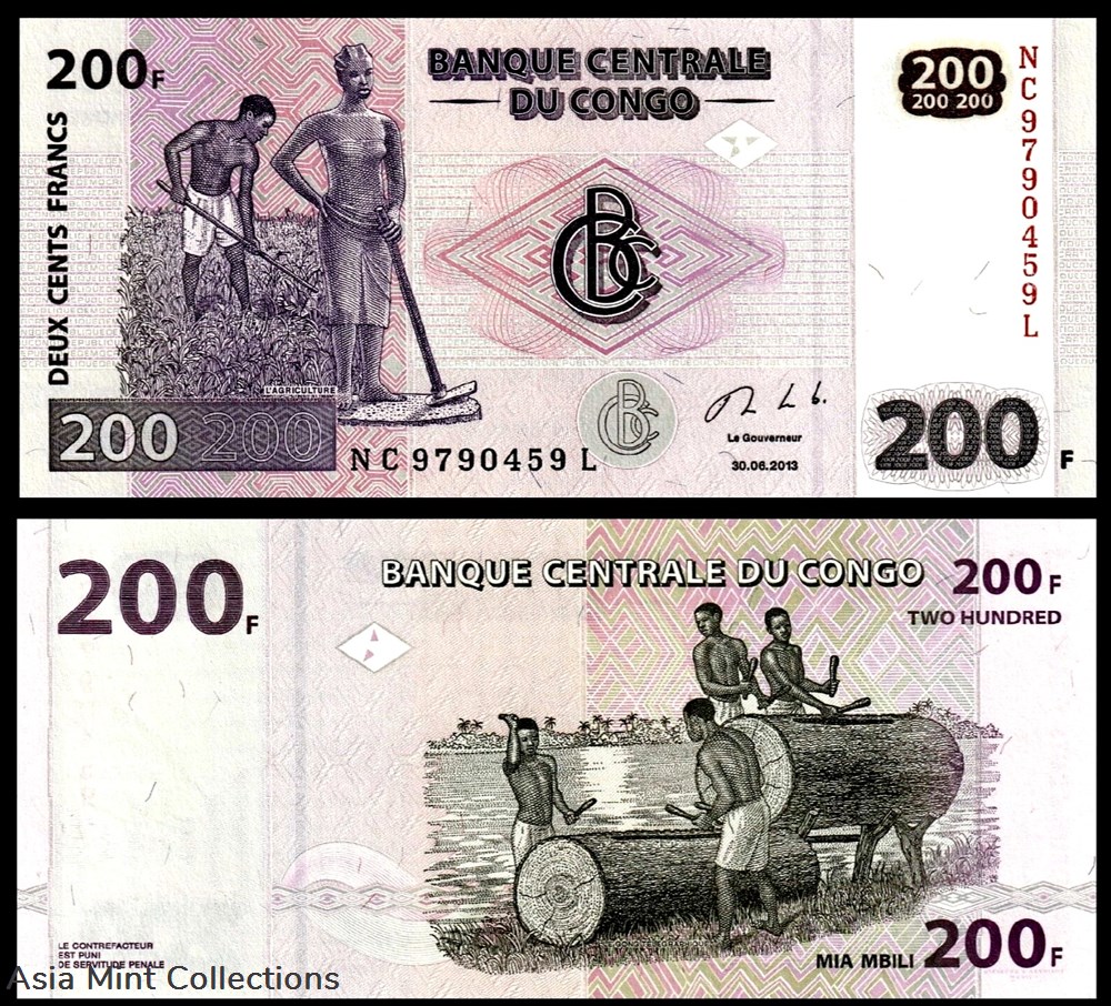 2013 - Banknote banknote - Central Bank of the CONGO, 200 FRANCS UNC banknotes token 2013 banknote banknote central bank of the congo 200 francs unc