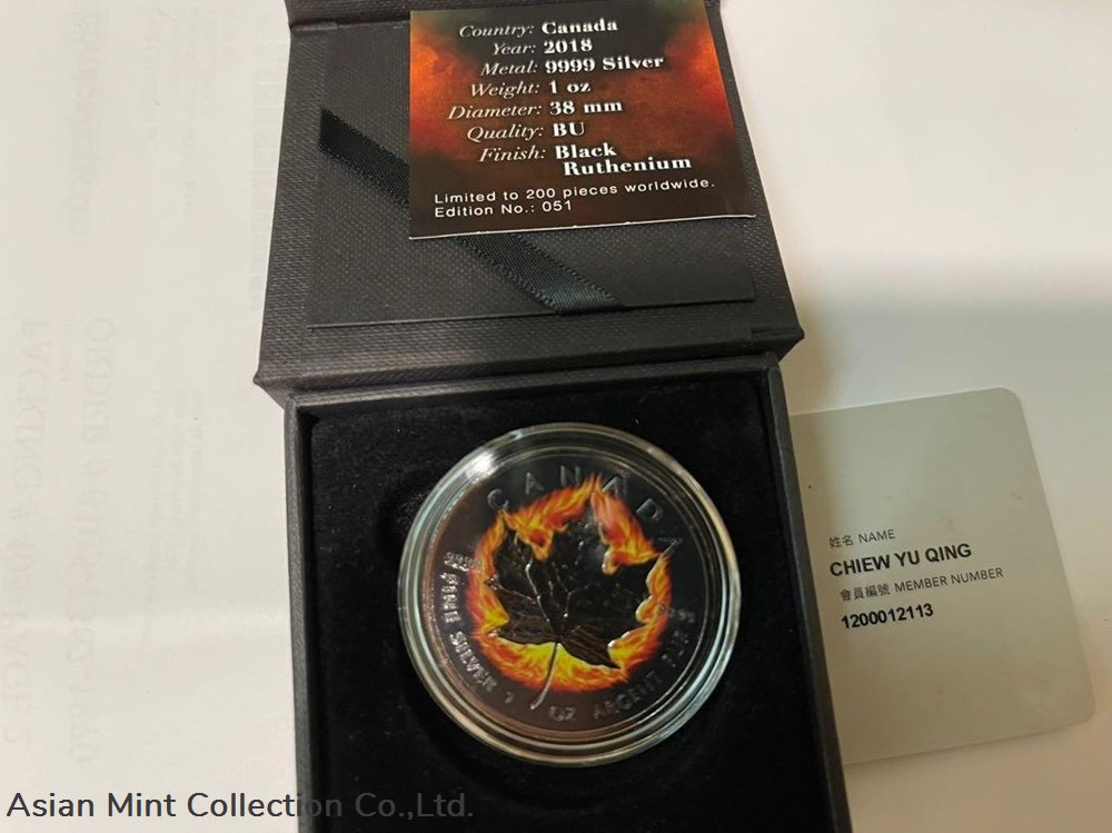 2018 Burning Maple Leaf, Colorized & Ruthenium Plated Coin 3 coins ingots bullion silver 2018 burning maple leaf colorized ruthenium plated coin