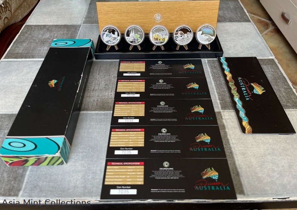 2007 Australia $1 Discover Australia Landmarks Series Silver Proof 5-Coin 8 coins ingots bullion 2007 australia 1 discover australia landmarks series silver proof 5 coin
