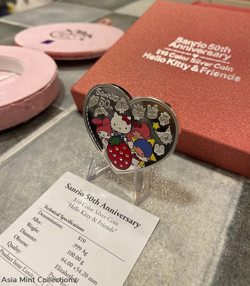 coins ingots bullion coin 2010 niue island pamp minted sanrio 50th anniversary 10 hello kitty love shaped colorized silver