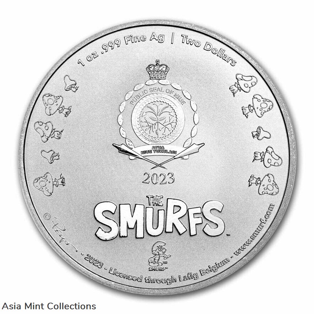 2023 - Smurfs Smurfs 65th Anniversary 1 Oz 999 Silver Niue ST/BU 2 coins ingots bullion coin 2023 smurfs smurfs 65th anniversary 1 oz 999 silver niue st bu