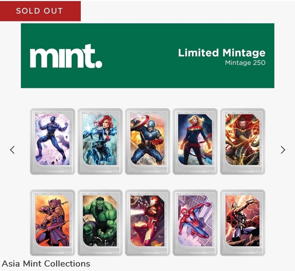 2023 - MARVEL mint Trading Coins BLACK PANTHER NZ Mint ONLY 186/250 Coins Limited Green 4 ingots bullion silver 2023 marvel mint trading coins black panther nz mint only 186 250 coins limited green