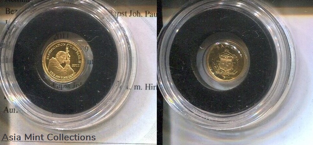 2011 SAMOA - $1 in 9999 Gold (0.5g), PP - BEATIFICATION OF JOHN PAUL II coins ingots bullion coin 2011 samoa 1 in 9999 gold 0 5g pp beatification of john paul ii