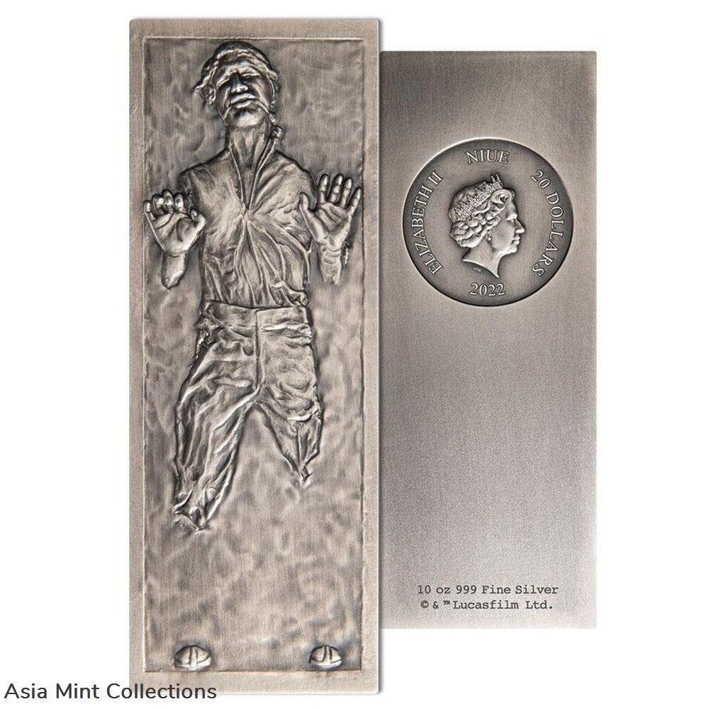 2022 Star Wars Han Solo™ in Carbonite - 10 OZ Silver Proof Coin -Niue 4 coins ingots bullion 2022 star wars han solo in carbonite 10 oz silver proof coin niue
