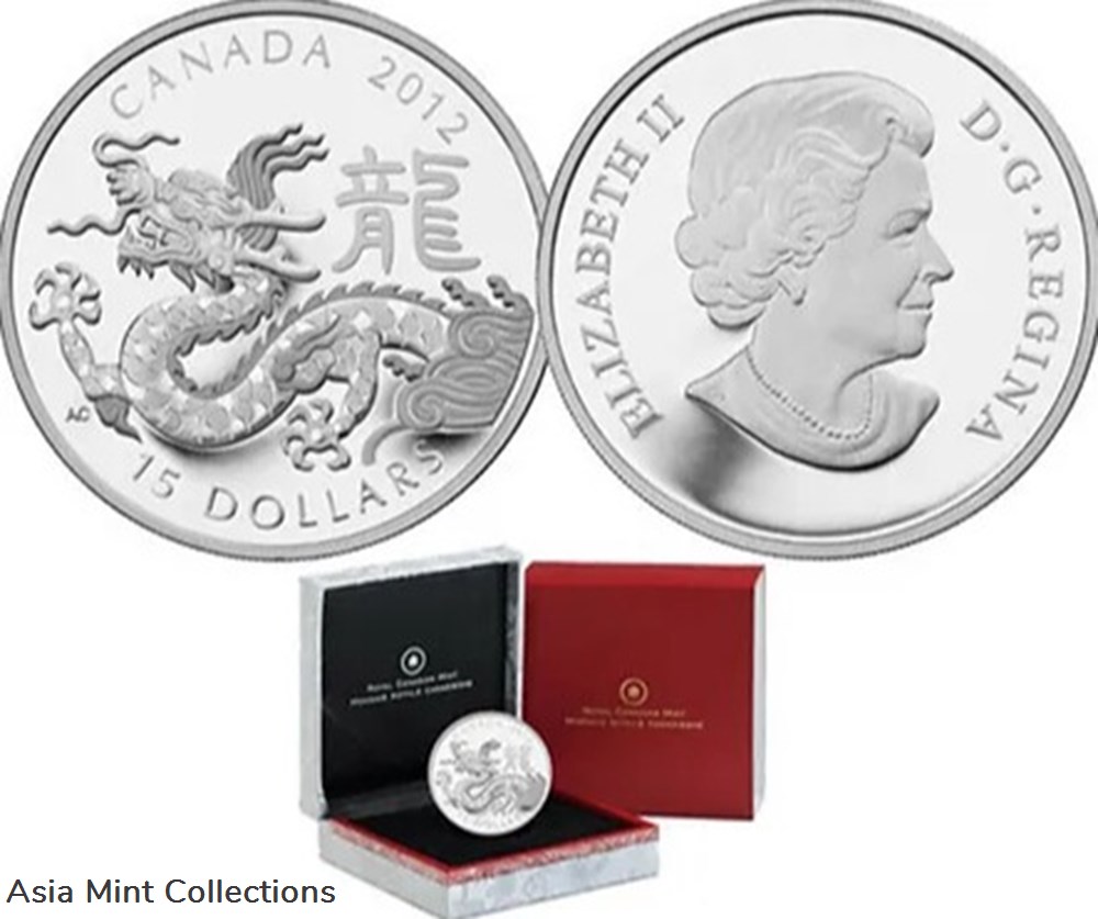 2012 $15 YEAR OF THE DRAGON - PURE SILVER COIN 3 coins ingots bullion 2012 15 year of the dragon pure silver coin