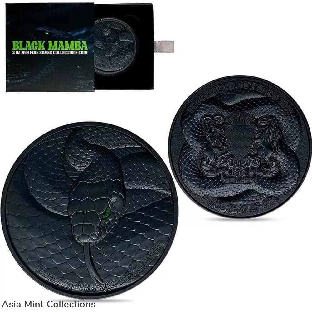 2023 - 2 Oz Silver Coin Chad 10000 Francs CFA Black Mamba High Relief Coin coins ingots bullion ingot 2023 2 oz silver coin chad 10000 francs cfa black mamba high relief coin