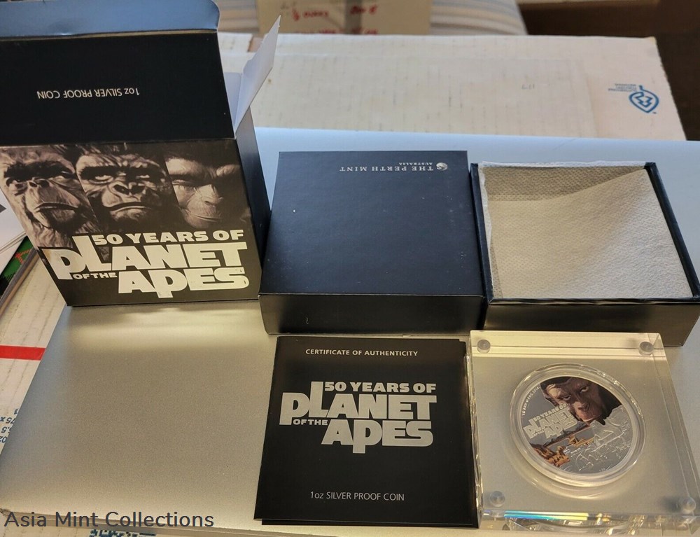 2018 PERTHINT 50 YEAR ANN PLANET OF THE APES 1 OZ .999 SILVER 5 coins ingots bullion coin 2018 perthint 50 year ann planet of the apes 1 oz 999 silver