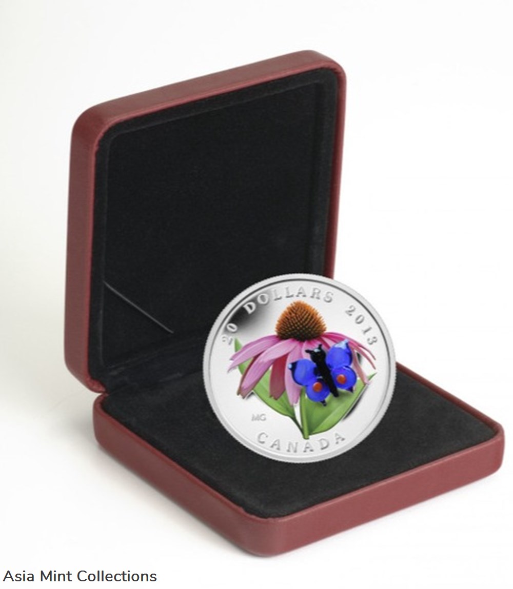 coins ingots bullion 2013 canada 20 fine silver coin purple coneflower w venetian glass butterfly