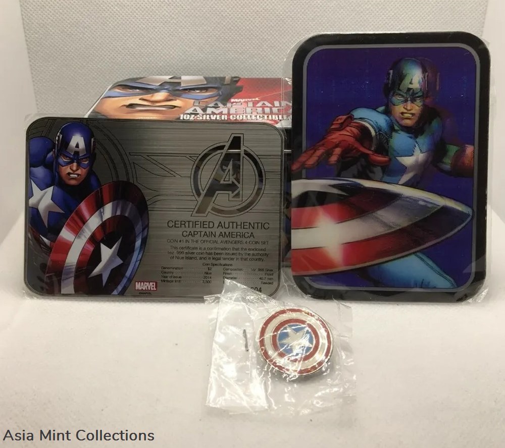 coins ingots bullion 2014 captain america 999 proof silver coin metal pin tin nz mint fiji rare