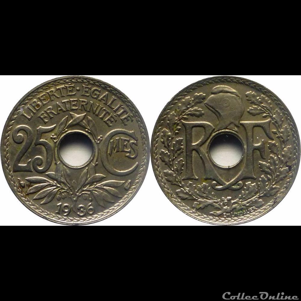 1936 - 25 cts tranche lisse monnaie france moderne 1936 25 cts tranche lisse