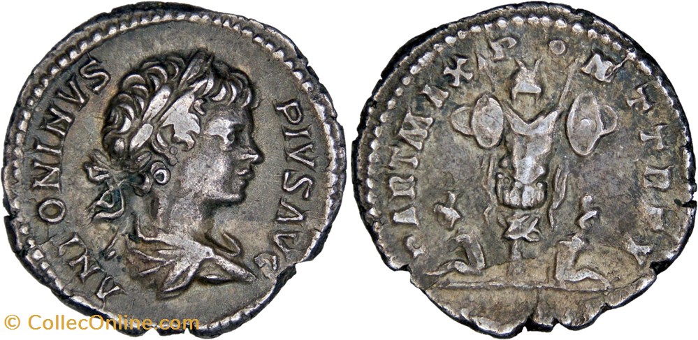 6. Caracalla 063 (trophy) monnaies antiques romaines republicaines imperiales 6 caracalla 063 trophy