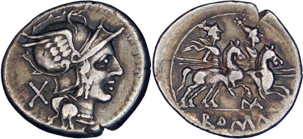 172/1. Manlia? - denarius (199-170 BC) monnaies antiques romaines imperiales et republicaines 172 1 manlia denarius 199 170 bc