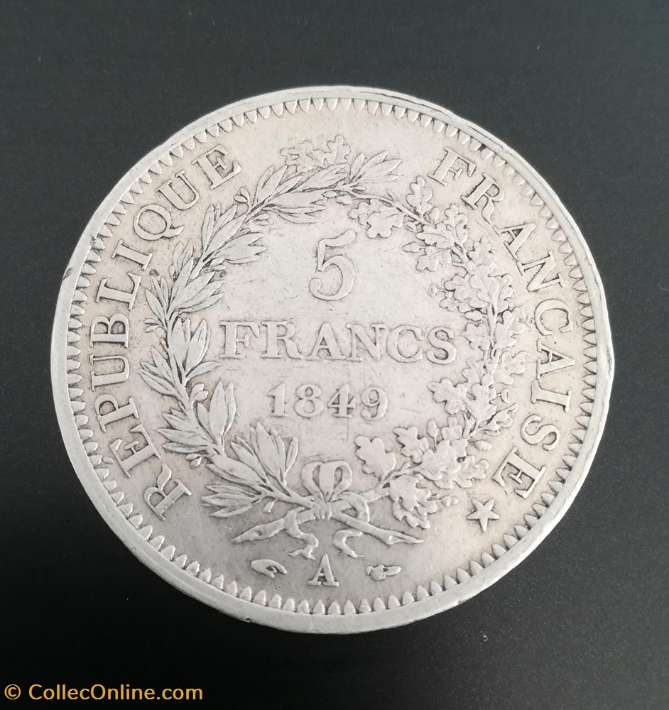 Pièce 5 Francs Hercule 1849 monnaie france moderne piece 5 francs hercule 1849