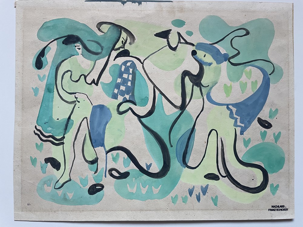 SCHICKER 190 abstrakte Figurenkomposition I kunst antiquitaten gemalde zeichnungen schicker 190 abstrakte figurenkomposition i