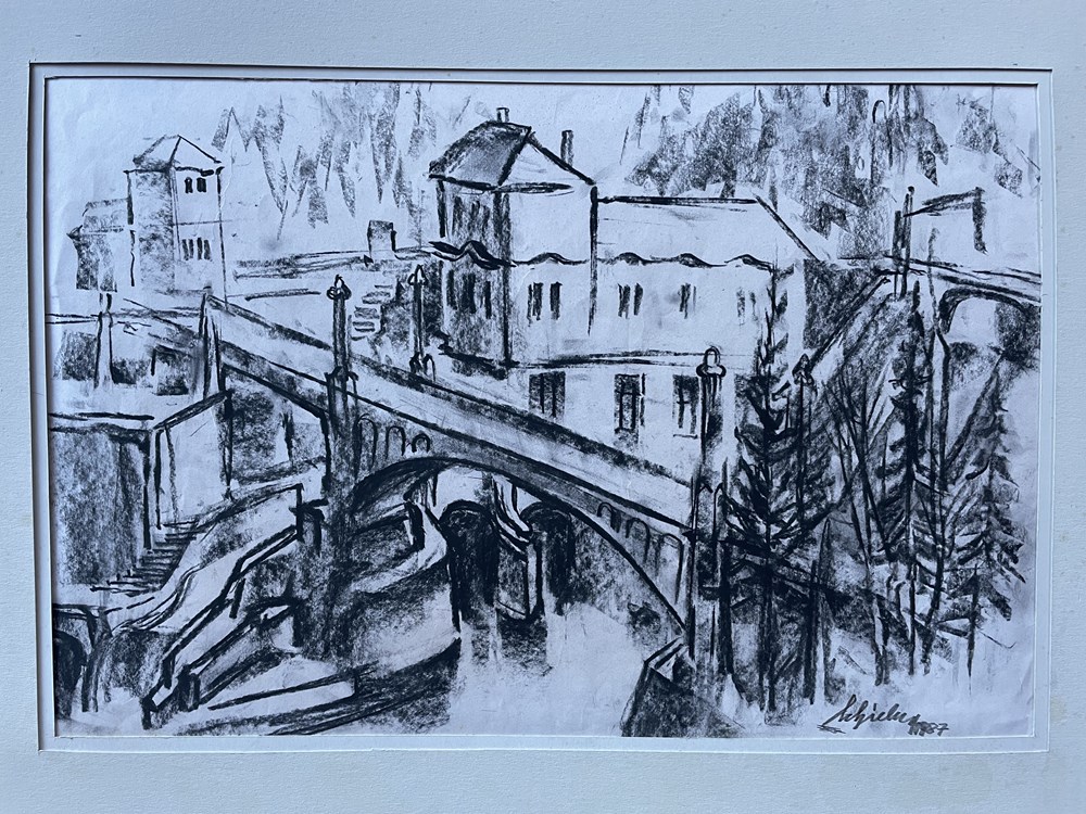 SCHICKER 163 Brücke mit Mühle? kunst antiquitaten gemalde zeichnungen schicker 163 brucke mit muhle