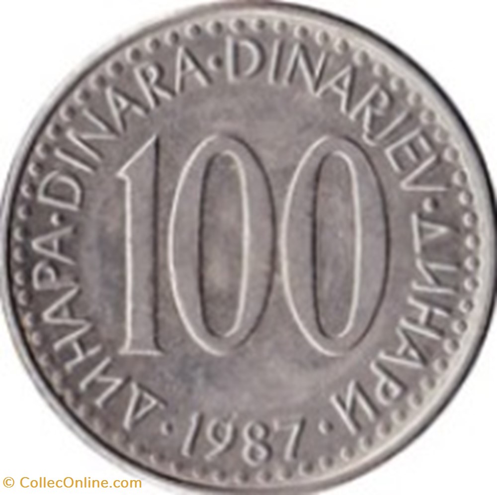 monnaies monde 100 dinars yougoslavie 1987