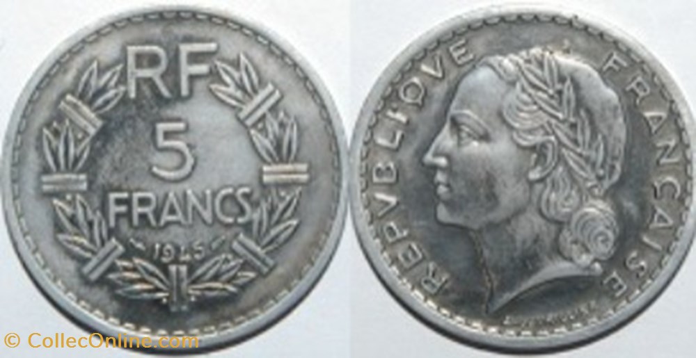 5 Francs Lavrillier 1947 B Monedas Canto Liso Cualidades F