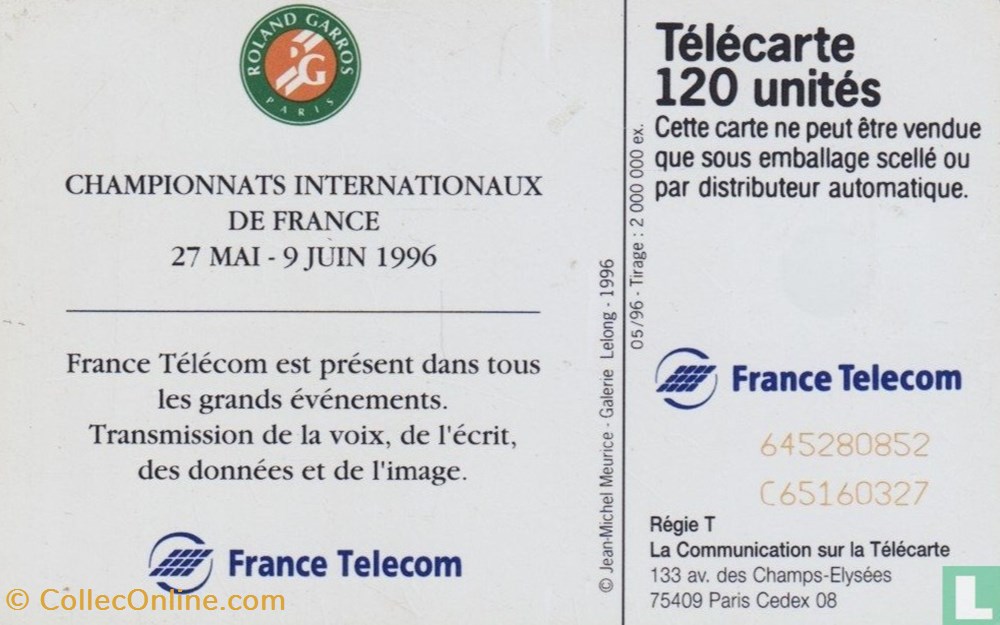 divers telecartes cartes telephoniques france roland garros 1996 schlumberger 07 1 1992