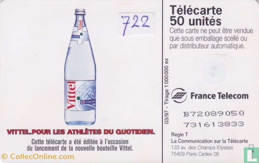 France- Vittel- Gemplus 01.1 (1988) divers telecartes cartes telephoniques france vittel gemplus 01 1 1988