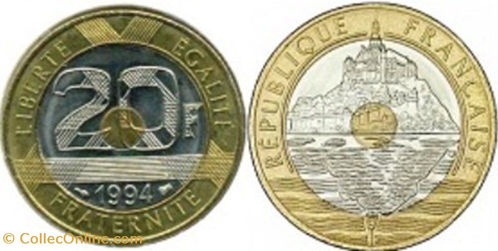 20 Francs Mont Saint Michel 1993 monnaies 20 francs mont saint michel 1993