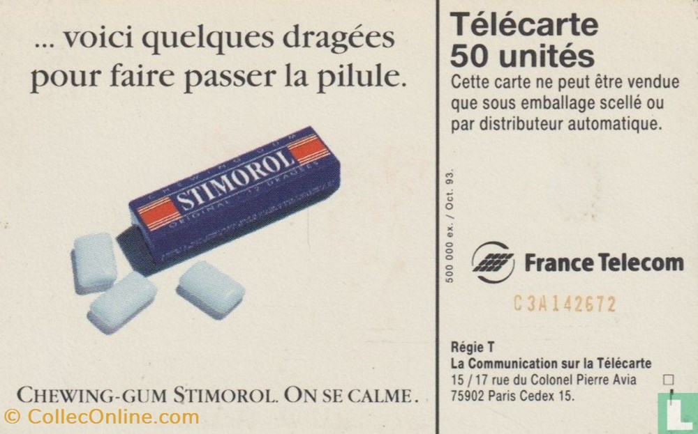 divers telecartes cartes telephoniques france stimorol schlumberger 07 1 1992