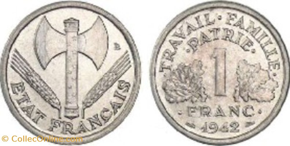 1 Franc Etat Français 1943 monnaies 1 franc etat francais 1943