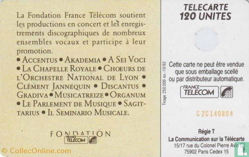 divers telecartes cartes telephoniques france france telecom mecene de la musique vocale schlumberger 04an